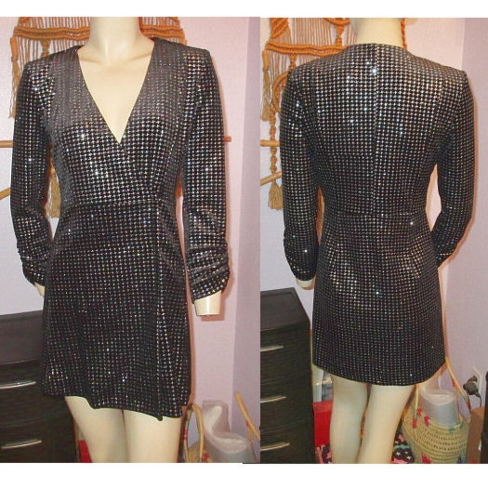 ASTR The Label Black Metallic Mini Dress Size S Cocktail Formal Party Event Date